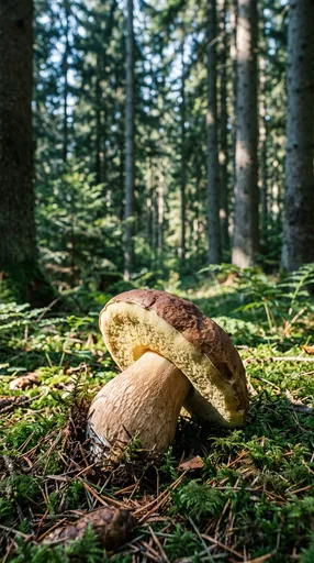 King Bolete Mushroom on Forest Floor