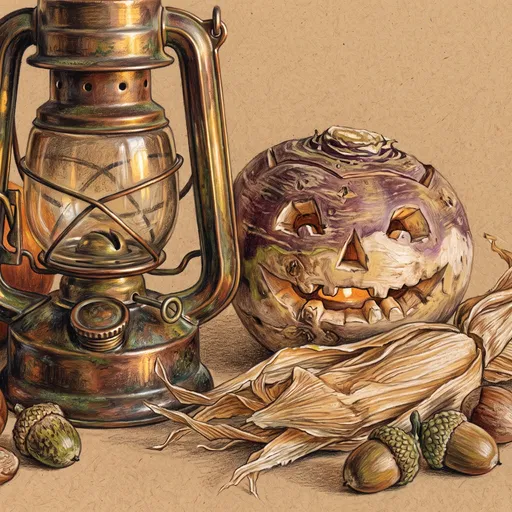 Colored Pencil Turnip Jack-O'-Lantern Still Life