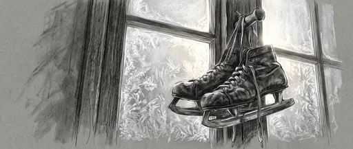 Charcoal Sketch of Vintage Ice Skates