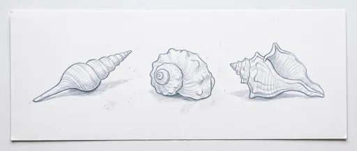 Pencil Drawing of Three Spiral Seashells