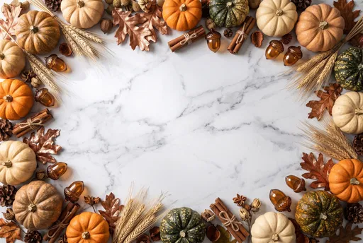 Autumn Harvest Frame on White Marble
