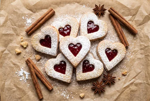 Heart Shaped Linzer Cookies on Parchment