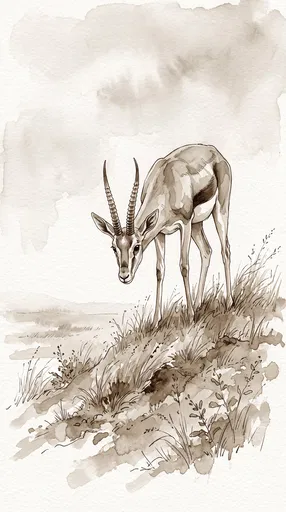 Sepia Watercolor Illustration of a Gazelle