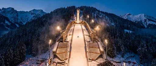 Illuminated Ski Jump Mountain Aerial