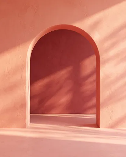 Coral Plaster Archway With Sunlight Shadows