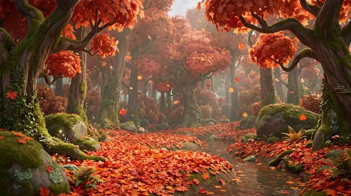 Stylized 3D Autumn Maple Forest Clearing