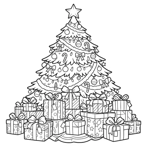 Christmas Tree and Gifts Coloring Page