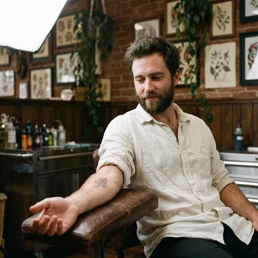 Bearded Man Showing Forearm Tree Tattoo