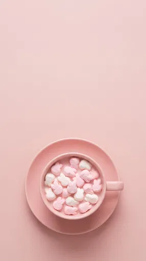 Pink Teacup With Marshmallow Bunnies