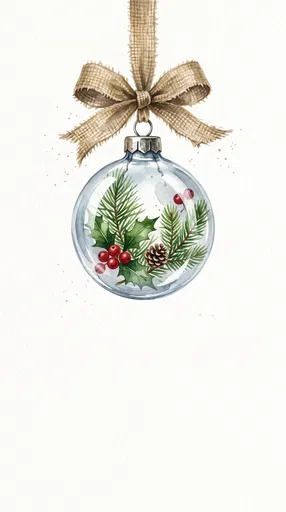 Watercolor Glass Christmas Bauble With Botanicals