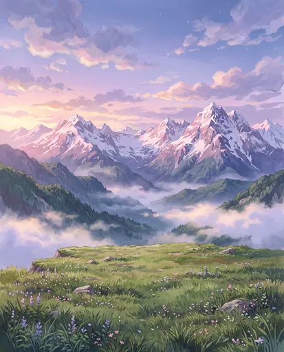 Pastel Twilight Anime Mountain Valley