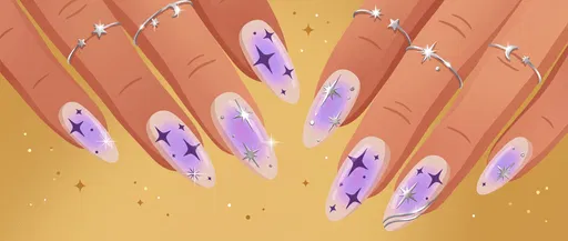 Illustrated Fingers With Purple Aura Nail Art
