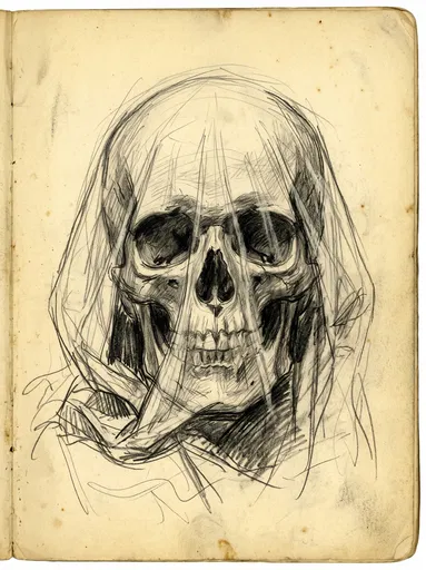 Charcoal Sketch of a Veiled Skull