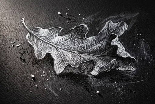 Chalk Oak Leaf Drawing on Black Paper