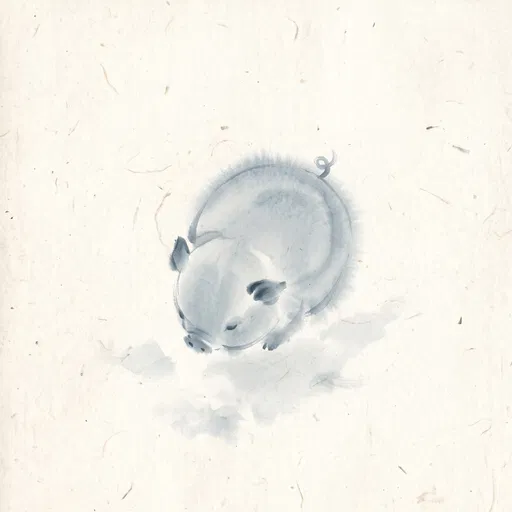 Minimalist Sumi-e Ink Drawing of Piglet