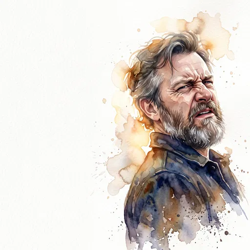 Watercolor Portrait of Disgusted Bearded Man