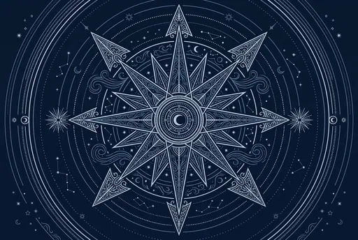 Celestial Nautical Compass Rose Illustration
