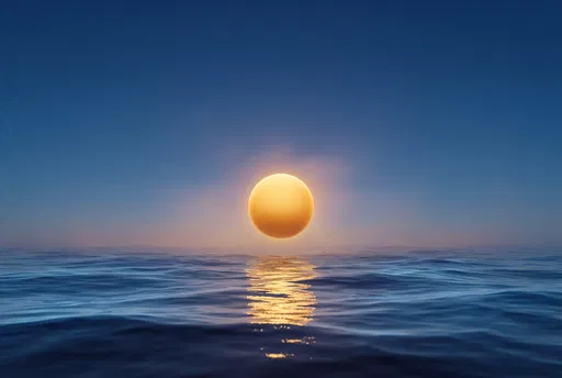 Golden Sun Orb Over Twilight Ocean