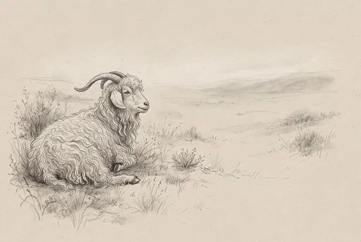 Graphite Sketch of Resting Angora Goat