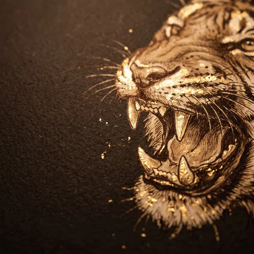 Gold Leaf Roaring Tiger Drawing