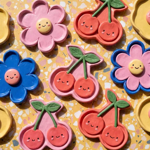 Cute Clay Flower and Cherry Dishes