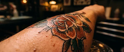Fresh Traditional Rose Forearm Tattoo Close-Up
