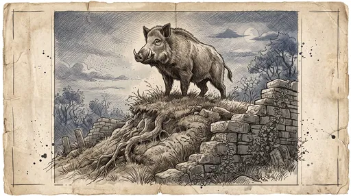 Vintage Ink Drawing of Wild Boar