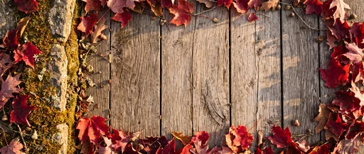 Autumn Leaves Frame Weathered Wood Planks