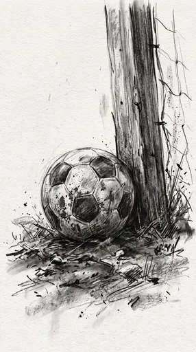 Charcoal Sketch of Soccer Ball by Goalpost