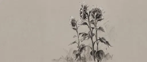 Charcoal Drawing of Three Tall Sunflowers