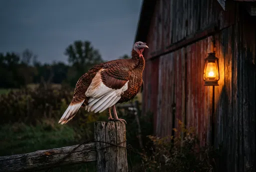 Bourbon Red Turkey on Fence Post