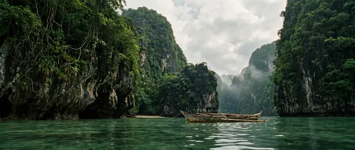 Outrigger Canoe in Tropical Limestone Bay