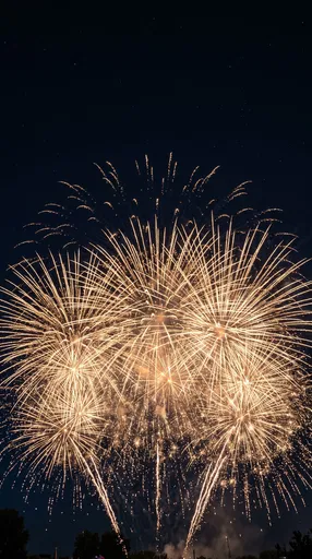 Golden Fireworks in Starry Night Sky