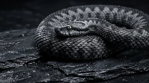 Monochrome Coiled Adder Snake on Slate