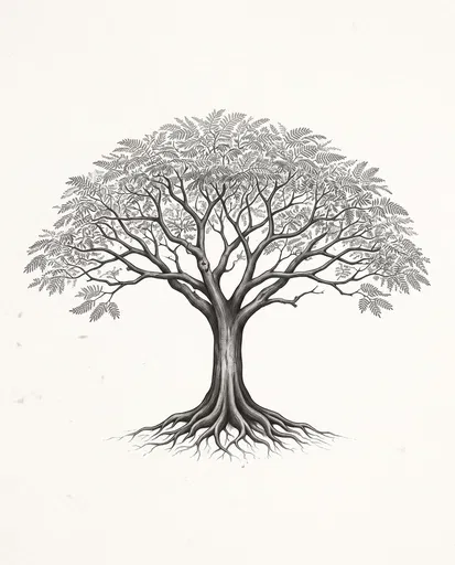 Monochrome Botanical Royal Poinciana Tree Illustration