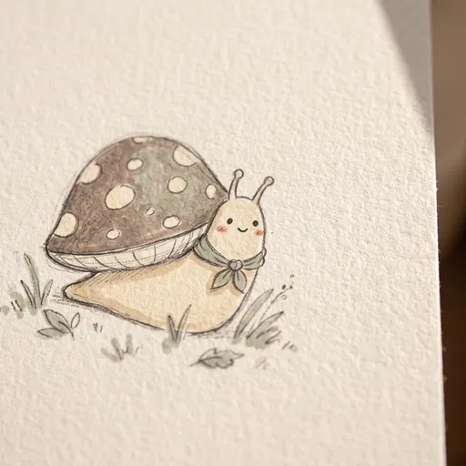 Cute Snail With Mushroom Shell Drawing