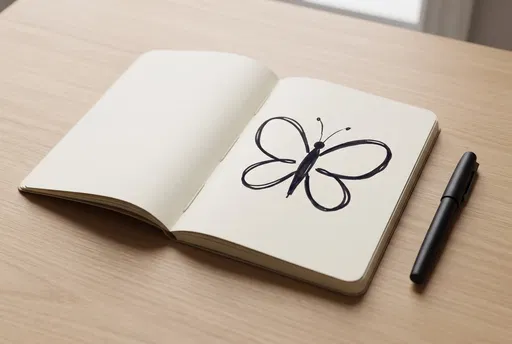 Open Sketchbook With Simple Butterfly Drawing