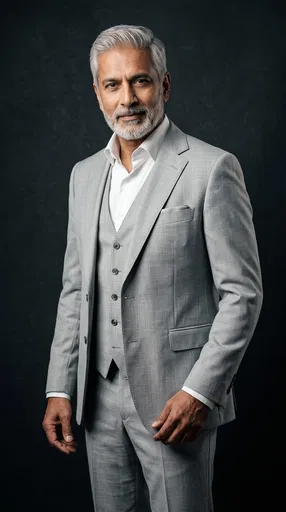 Mature South Asian Businessman in Gray Suit