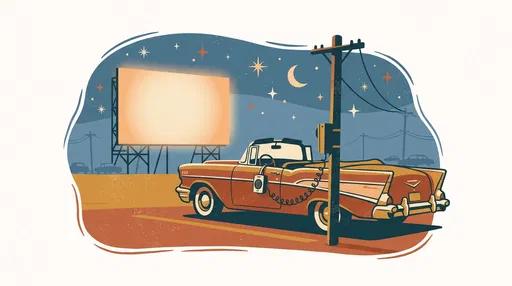 Retro Drive-In Theater Classic Convertible Illustration