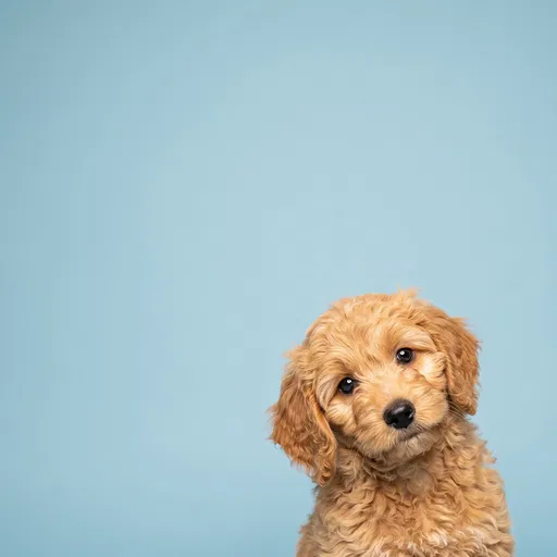 Goldendoodle Puppy on Blue Background