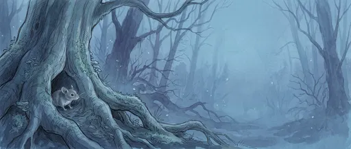 Mouse in Hollow Tree Root Illustration