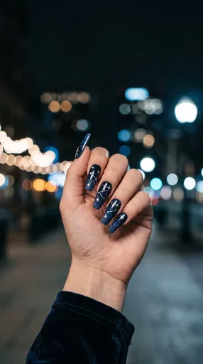 Midnight Blue Constellation Nail Art at Night
