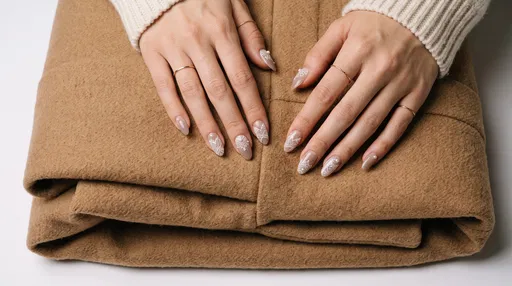 Taupe Lace Manicure on Camel Coat