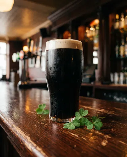 Pint of Dark Stout With Shamrocks