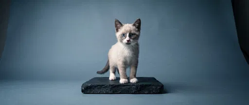 Snowshoe Kitten Standing on Slate Pedestal