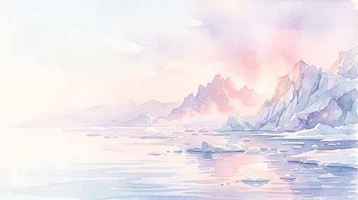 Pastel Watercolor Polar Glacier Landscape at Dawn