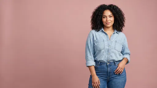 Woman in Denim on Pink Background