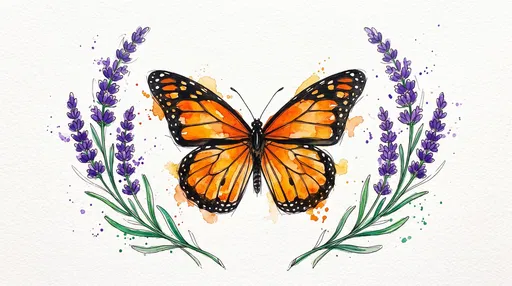 Monarch Butterfly and Lavender Watercolor Illustration