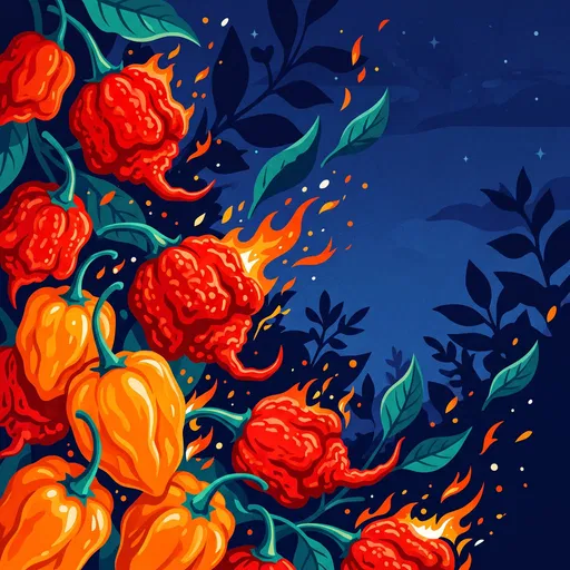 Fiery Carolina Reaper and Habanero Peppers Illustration