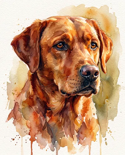 Fox Red Labrador Retriever Watercolor Portrait